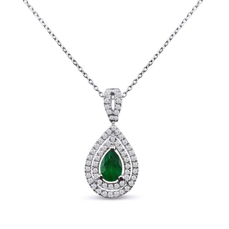 0.60 Karat Pırlanta Zümrüt Kolye - IDL Sertifikalı - 1