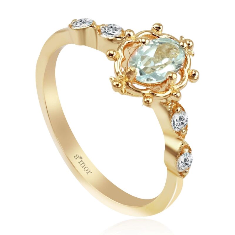 0.62 Karat Blue Topaz Pırlanta Vintage Yüzük - 2