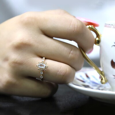 0.62 Karat Blue Topaz Pırlanta Vintage Yüzük - IDL Sertifikalı - 4