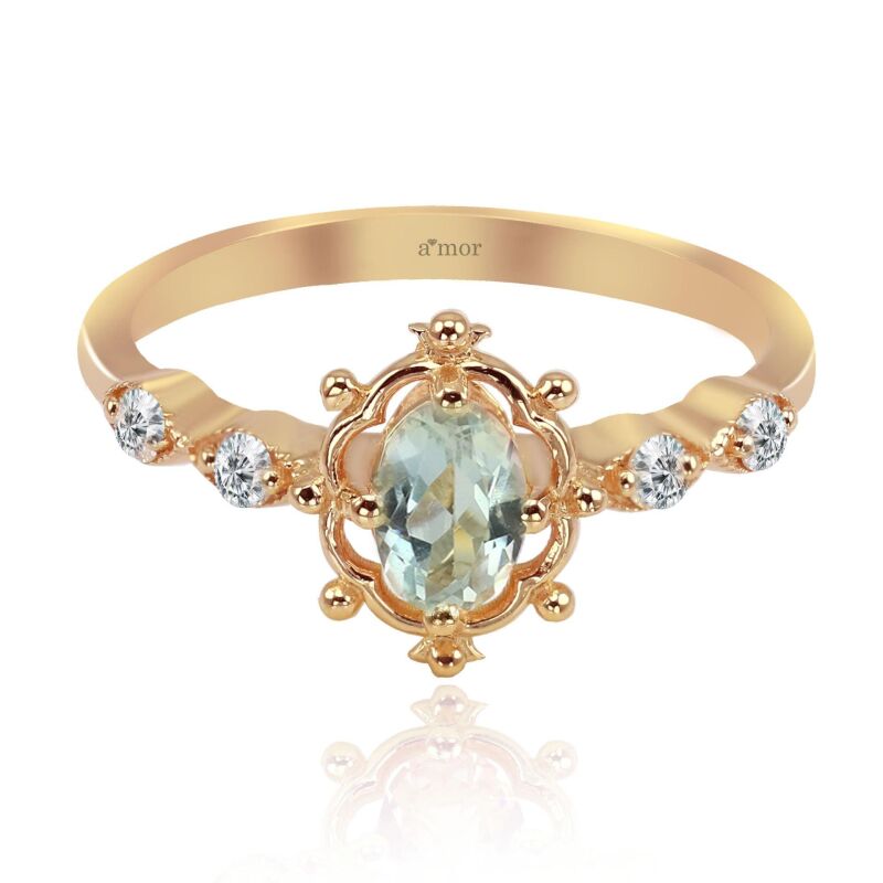 0.62 Karat Blue Topaz Pırlanta Vintage Yüzük - IDL Sertifikalı - 1