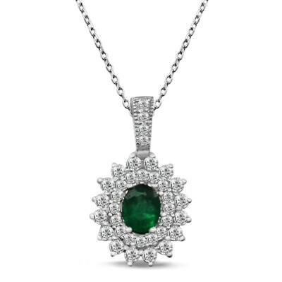 0.65 Karat Pırlanta Zümrüt Kolye - IDL Sertifikalı - 1