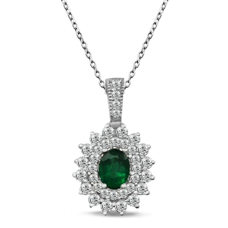 0.65 Karat Pırlanta Zümrüt Kolye - IDL Sertifikalı - 1