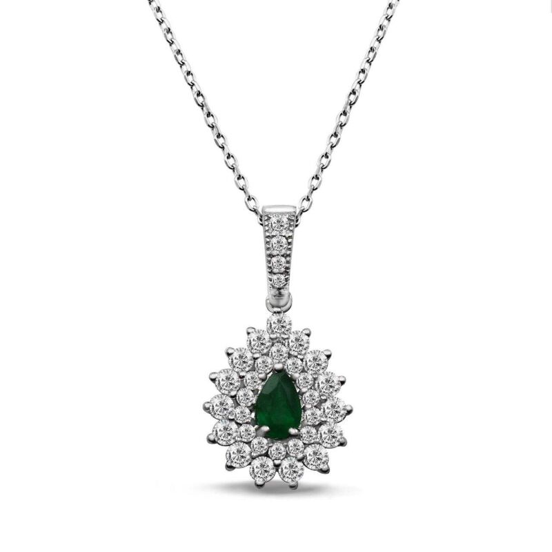 0.65 Karat Pırlanta Zümrüt Kolye - IDL Sertifikalı - 1