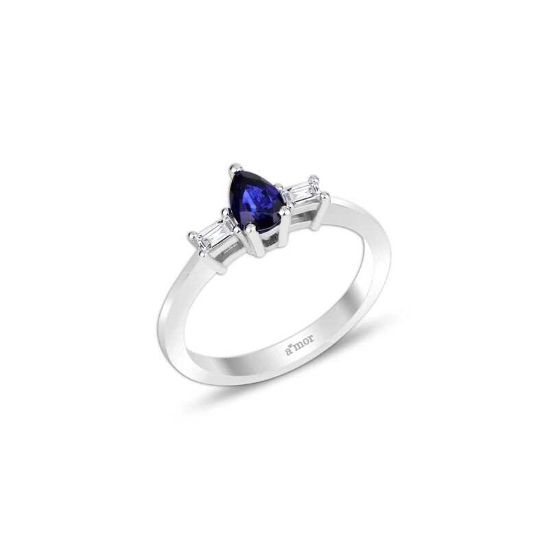0.67 Karat Pırlanta Safir Yüzük - IDL Sertifikalı - 1