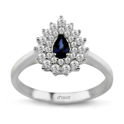 0.69 Karat Pırlanta Safir Yüzük - IDL Sertifikalı - 1