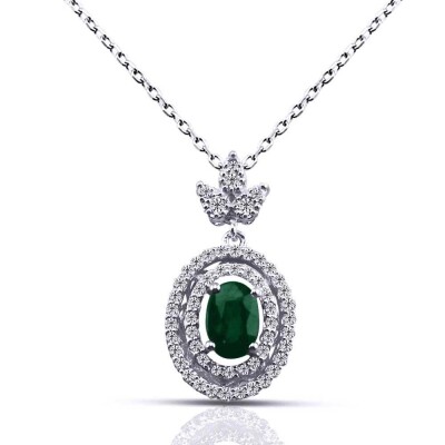 0.69 Karat Pırlanta Zümrüt Kolye - IDL Sertifikalı - 1