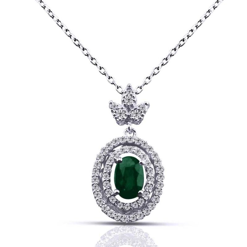 0.69 Karat Pırlanta Zümrüt Kolye - IDL Sertifikalı - 1