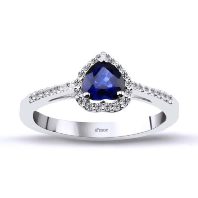 0.73 Karat Pırlanta Kalp Safir Yüzük - IDL Sertifikalı - 1