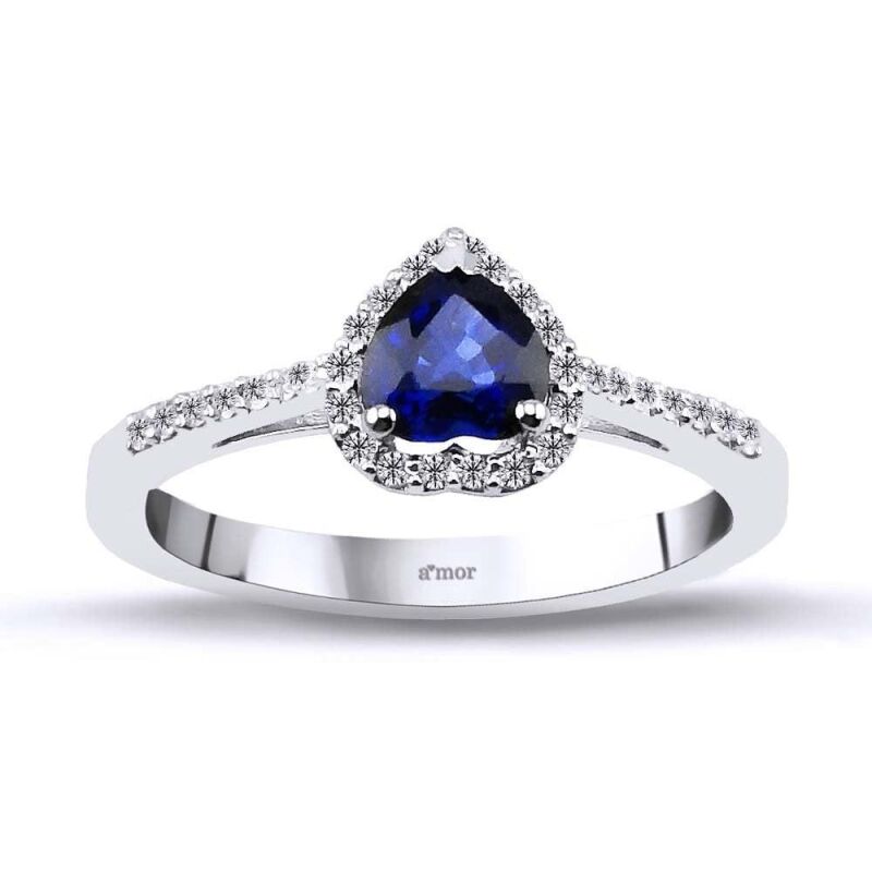 0.73 Karat Pırlanta Kalp Safir Yüzük - IDL Sertifikalı - 1