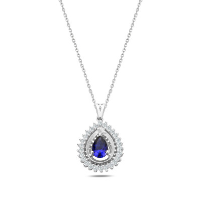 0.73 Karat Pırlanta Safir Kolye - IDL Sertifikalı - 1