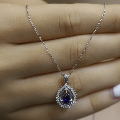0.73 Karat Pırlanta Safir Kolye - IDL Sertifikalı - 2