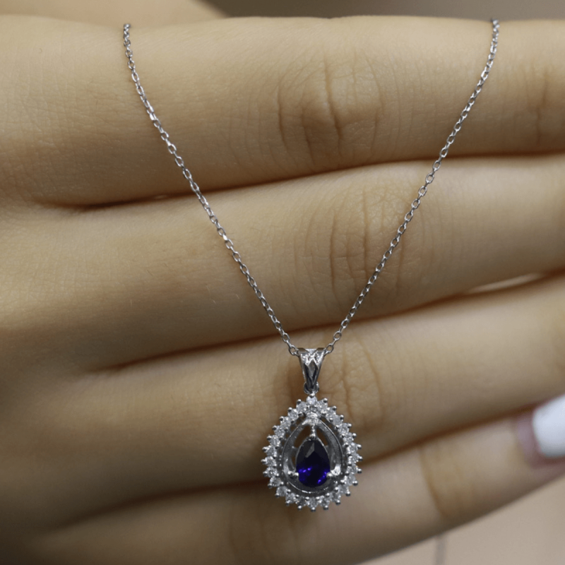 0.73 Karat Pırlanta Safir Kolye - IDL Sertifikalı - 2