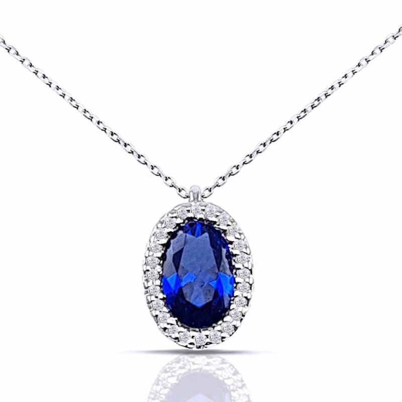 0.73 Karat Pırlanta Safir Kolye - IDL Sertifikalı - 1