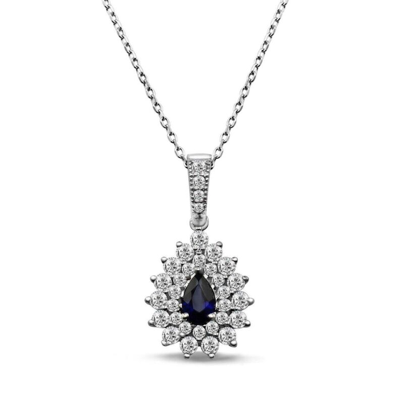 0.74 Karat Pırlanta Safir Kolye - IDL Sertifikalı - 1