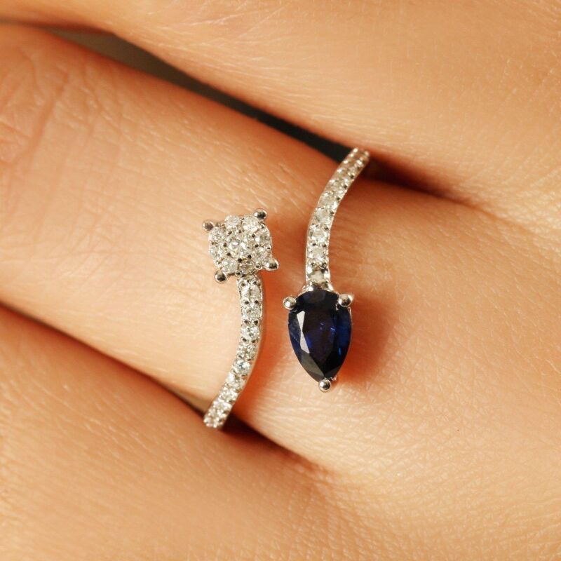 0.75 Karat Pırlanta Safir Yüzük - IDL Sertifikalı - 3