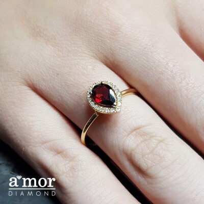 0.76 Karat Kırmızı Garnet Pırlanta Fantezi Yüzük - IDL Sertifikalı - 3
