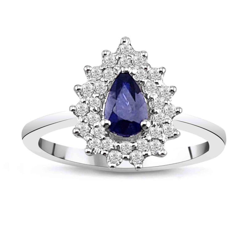 0.76 Karat Pırlanta Safir Yüzük - IDL Sertifikalı - 1