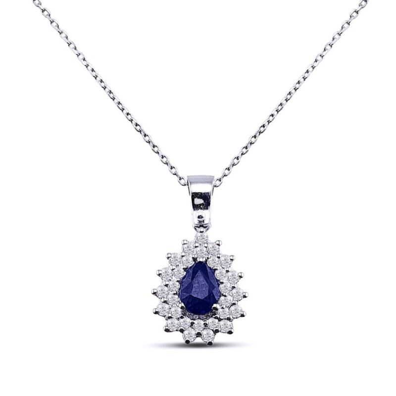 0.79 Karat Pırlanta Safir Kolye - IDL Sertifikalı - 1