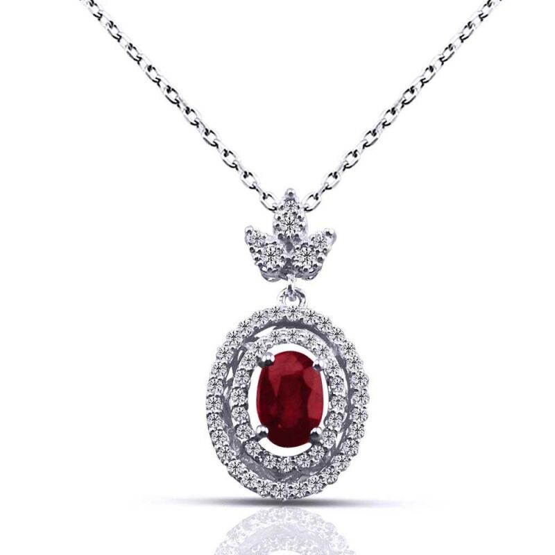 0.79 Karat Pırlanta Yakut Kolye - IDL Sertifikalı - 1