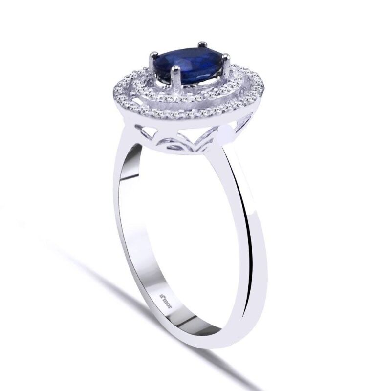0.80 Karat Pırlanta Safir Yüzük - IDL Sertifikalı - 2