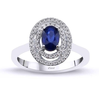 0.80 Karat Pırlanta Safir Yüzük - IDL Sertifikalı - 1