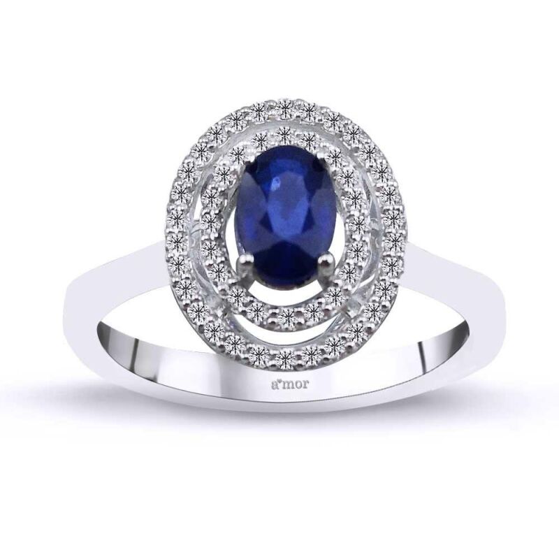 0.80 Karat Pırlanta Safir Yüzük - IDL Sertifikalı - 1