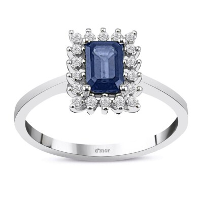 0.80 Karat Pırlanta Safir Yüzük - IDL Sertifikalı - 1