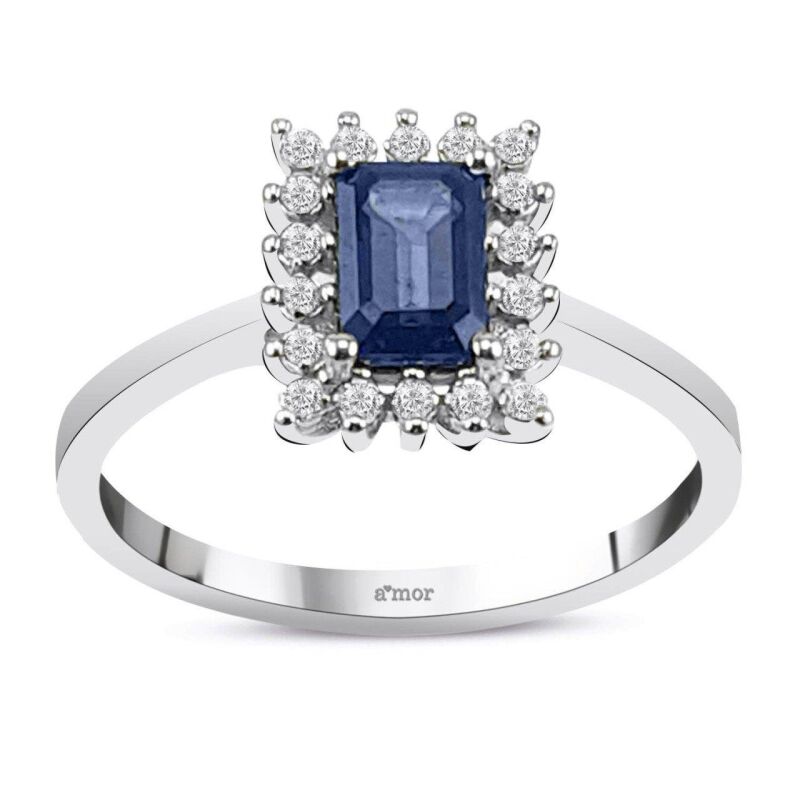 0.80 Karat Pırlanta Safir Yüzük - IDL Sertifikalı - 1