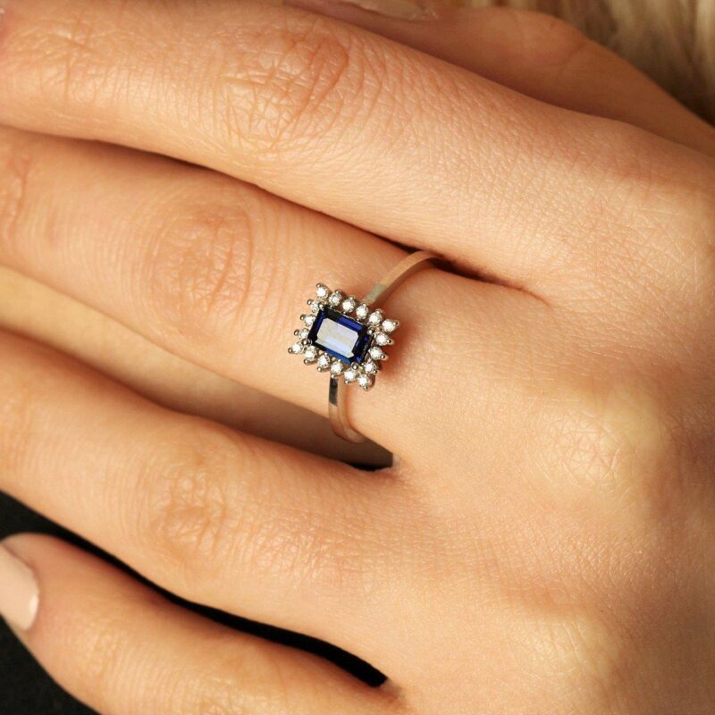 0.80 Karat Pırlanta Safir Yüzük - IDL Sertifikalı - 4