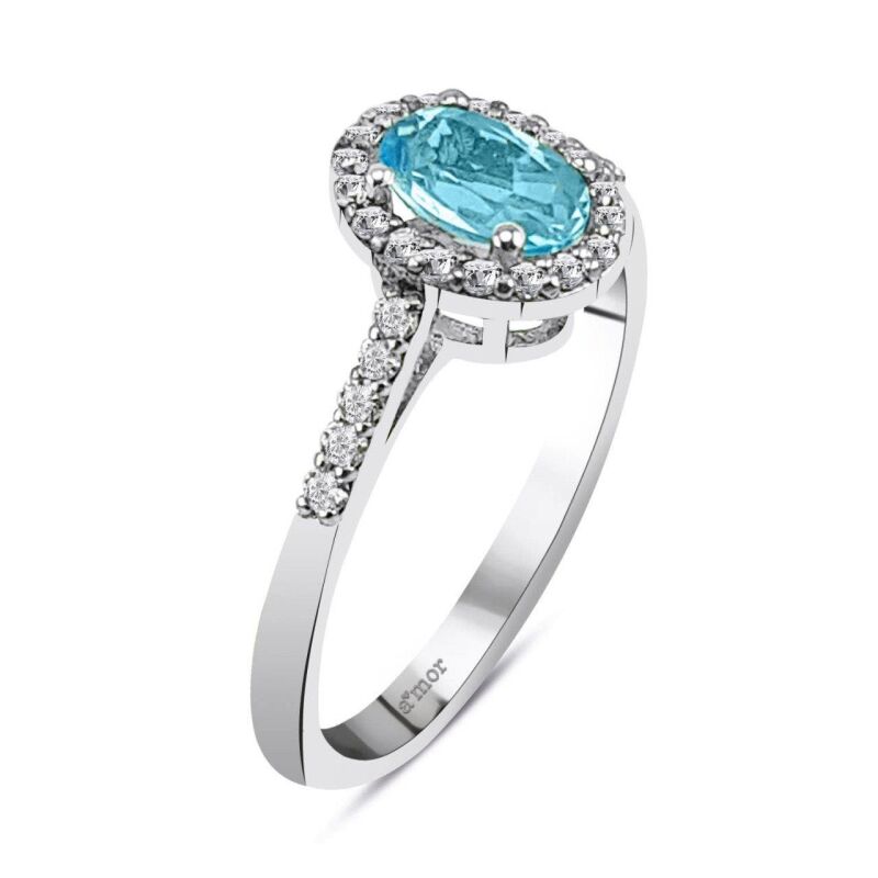 0.81 Karat Blue Topaz Pırlanta Fantezi Yüzük - IDL Sertifikalı - 2
