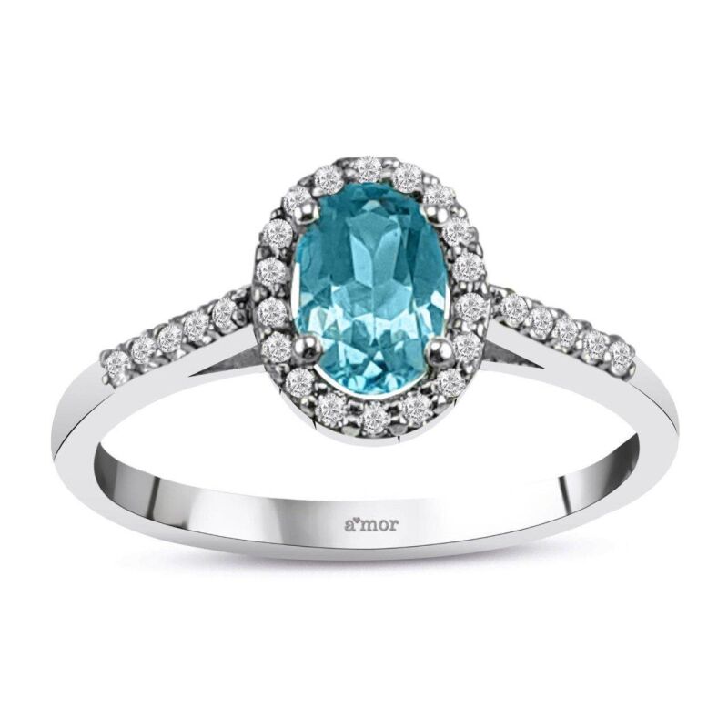 0.81 Karat Blue Topaz Pırlanta Fantezi Yüzük - IDL Sertifikalı - 1