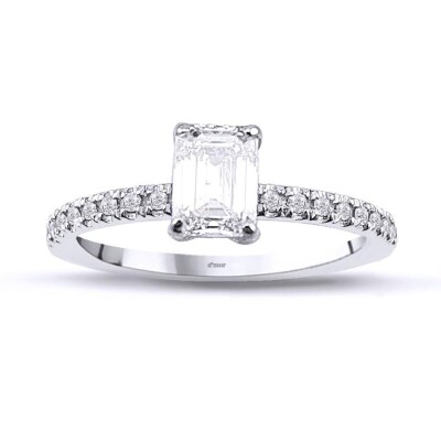 0.81 Karat Kenar Taşlı Tektaş Pırlanta Emerald Yüzük - IDL Sertifikalı - 1
