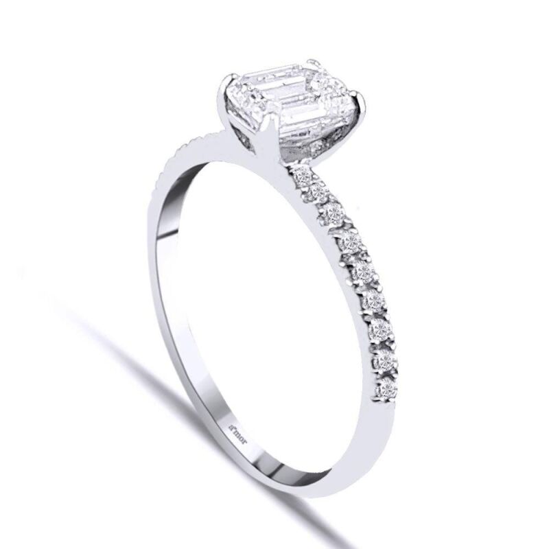 0.81 Karat Kenar Taşlı Tektaş Pırlanta Emerald Yüzük - IDL Sertifikalı - 2