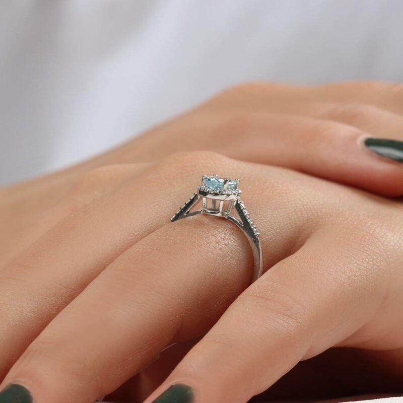 0.84 Karat Aquamarine Pırlanta Fantezi Yüzük - IDL Sertifikalı - 3