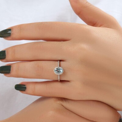 0.84 Karat Aquamarine Pırlanta Fantezi Yüzük - IDL Sertifikalı - 4