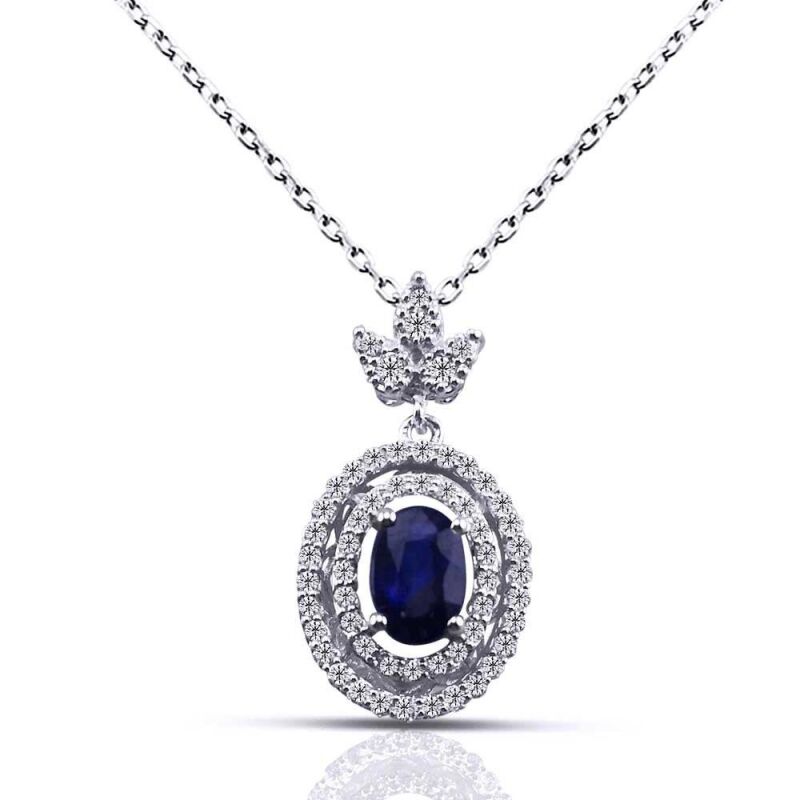0.89 Karat Pırlanta Safir Kolye - IDL Sertifikalı - 1
