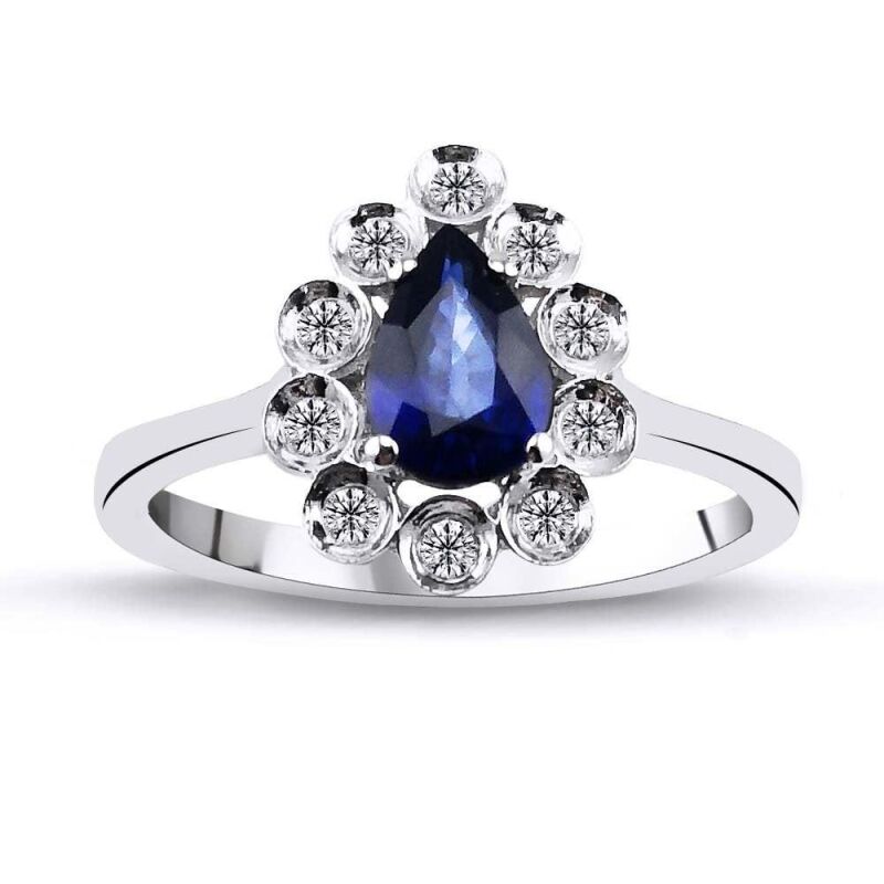 0.91 Karat Pırlanta Safir Yüzük - IDL Sertifikalı - 1