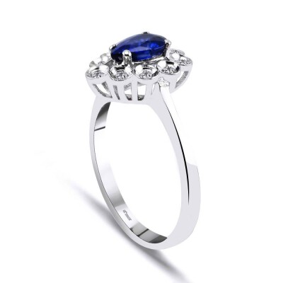 0.91 Karat Pırlanta Safir Yüzük - IDL Sertifikalı - 2