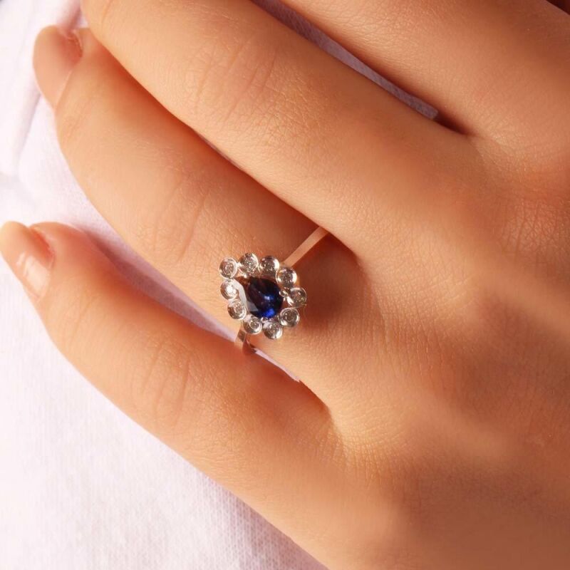 0.91 Karat Pırlanta Safir Yüzük - IDL Sertifikalı - 3