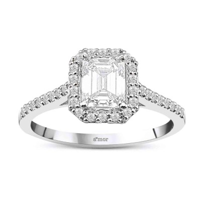 0.93 Karat Kenar Taşlı Tektaş Pırlanta Emerald Yüzük - IDL Sertifikalı - 1