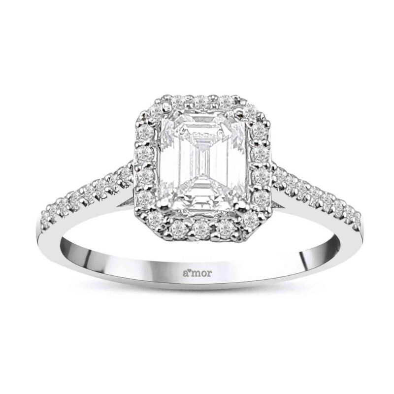 0.93 Karat Kenar Taşlı Tektaş Pırlanta Emerald Yüzük - IDL Sertifikalı - 1