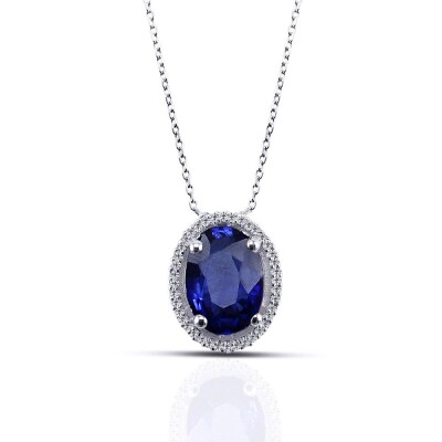 0.95 Karat Pırlanta Safir Kolye - IDL Sertifikalı - 1