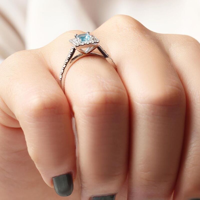 0.96 Karat Blue Topaz Pırlanta Fantezi Yüzük - IDL Sertifikalı - 4