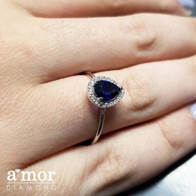 0.96 Karat Pırlanta Safir Yüzük - IDL Sertifikalı - 3