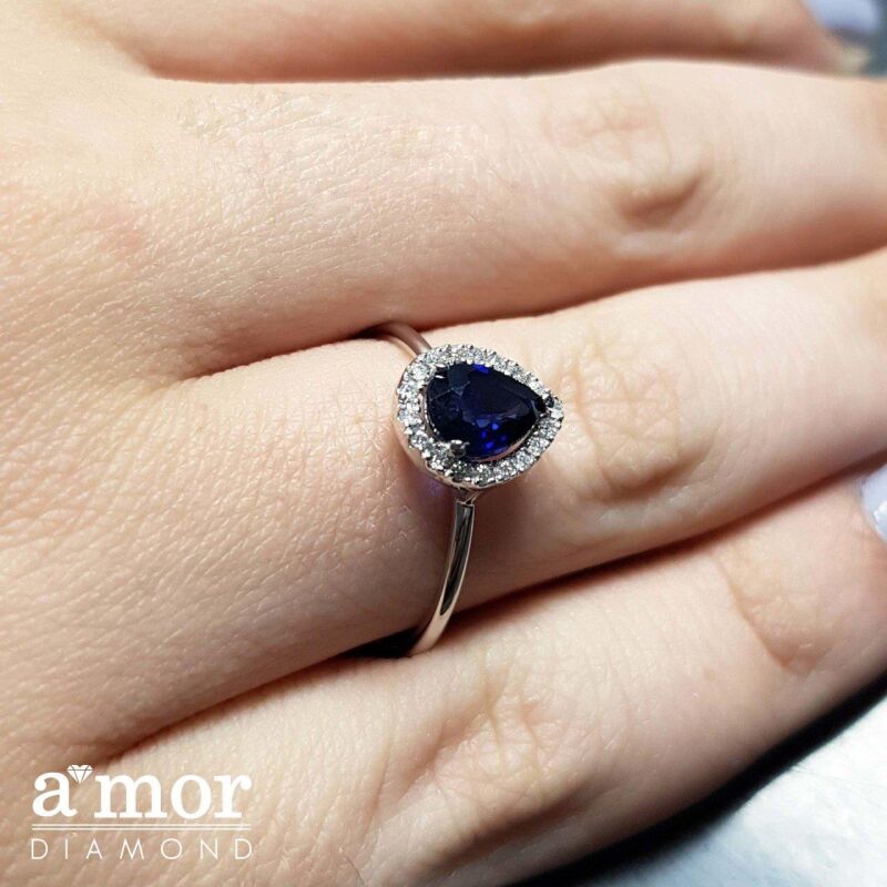 0.96 Karat Pırlanta Safir Yüzük - IDL Sertifikalı - 3