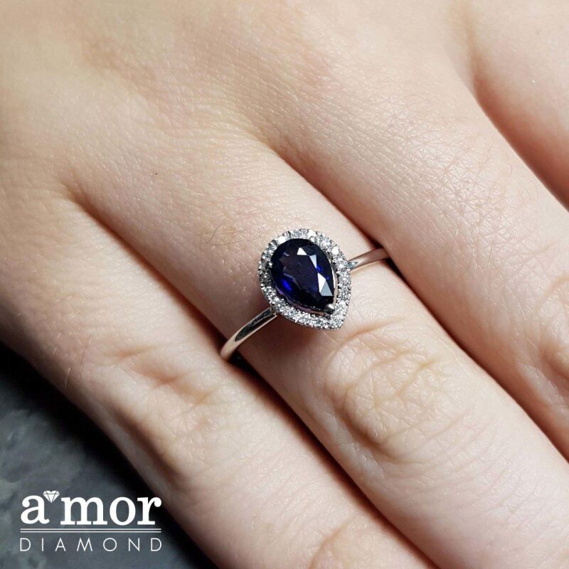 0.96 Karat Pırlanta Safir Yüzük - IDL Sertifikalı - 4