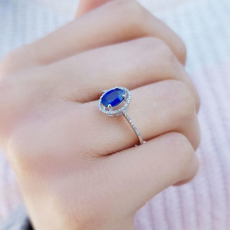 0.97 Karat Pırlanta Safir Yüzük - IDL Sertifikalı - 3