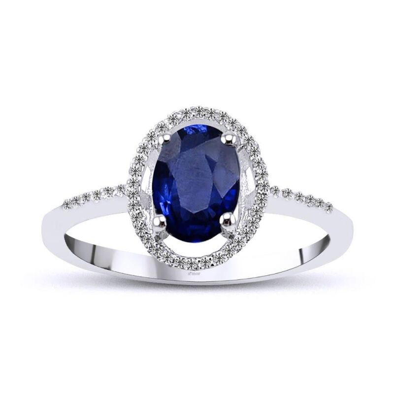 0.97 Karat Pırlanta Safir Yüzük - IDL Sertifikalı - 1