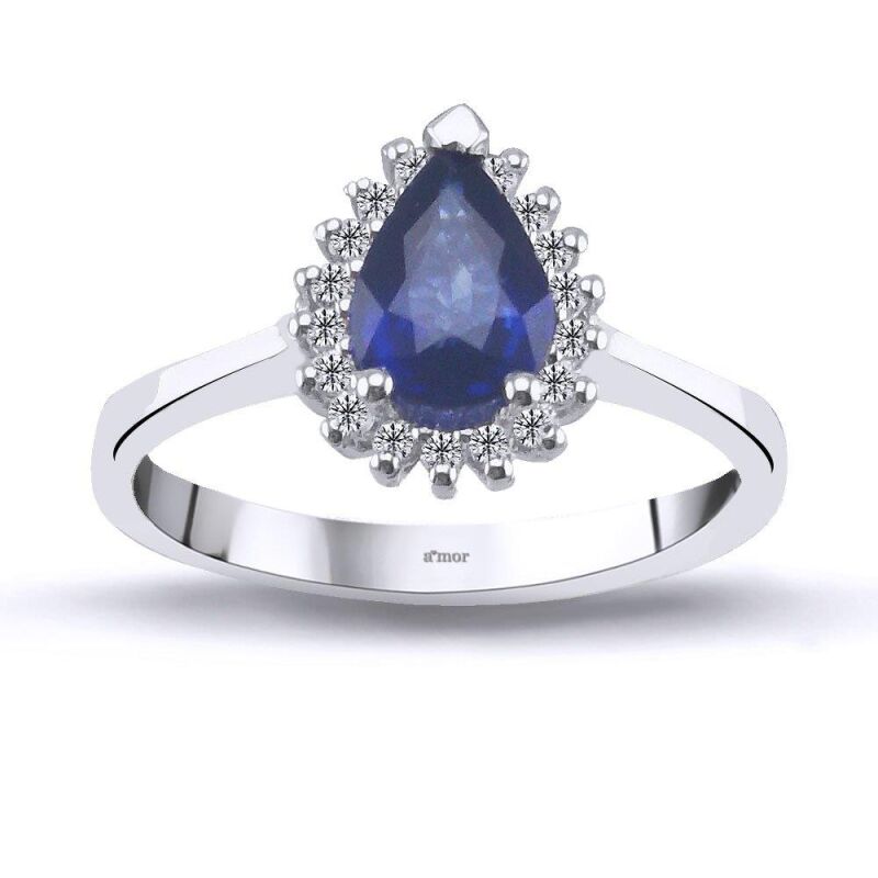 0.99 Karat Pırlanta Safir Yüzük - IDL Sertifikalı - 1