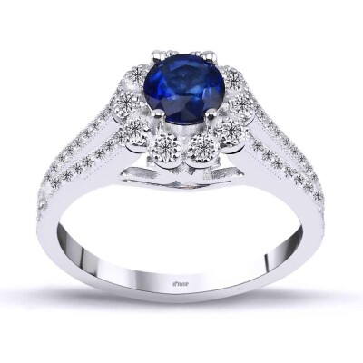 1.00 Karat Pırlanta Safir Yüzük - IDL Sertifikalı - 1